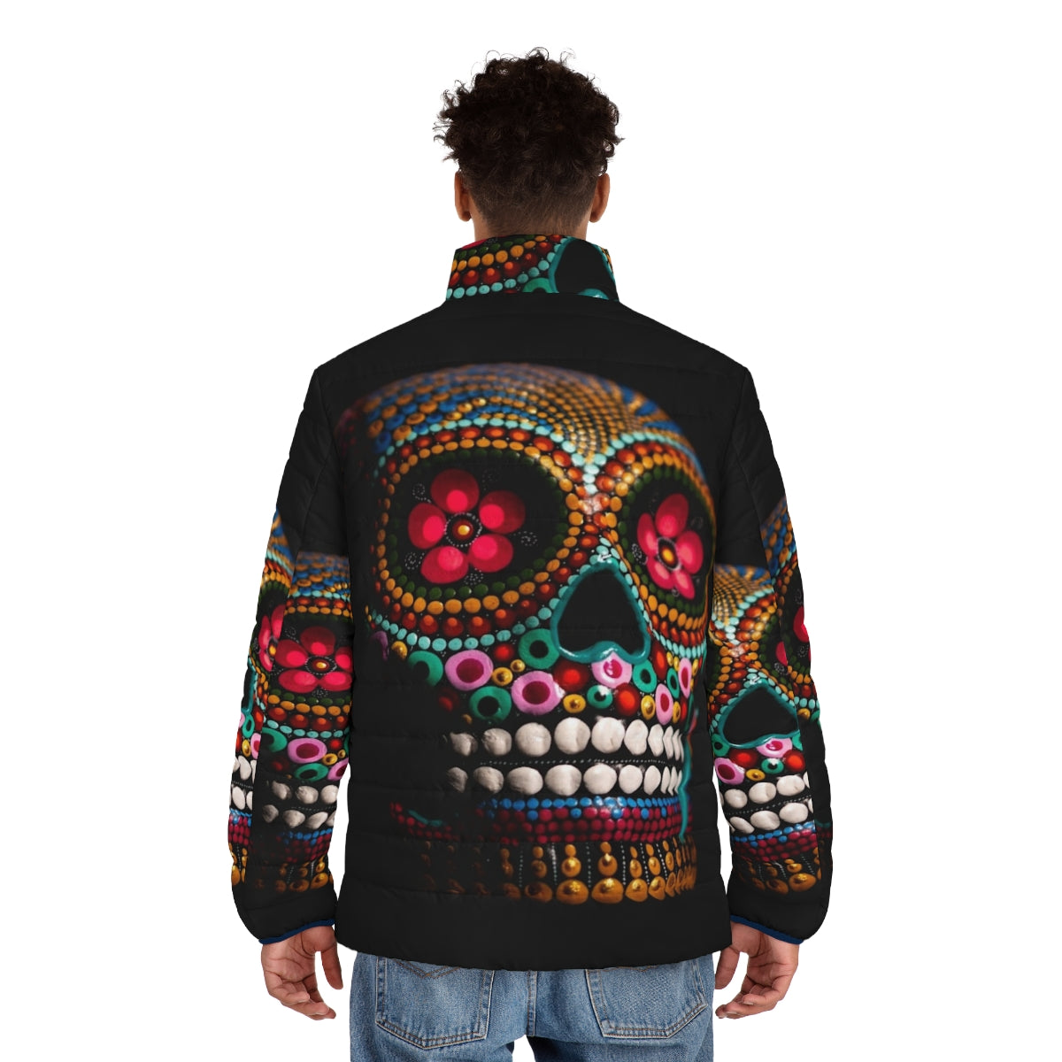 Goli multicolored skull puffer jacket with day of the dead inspired design - men back