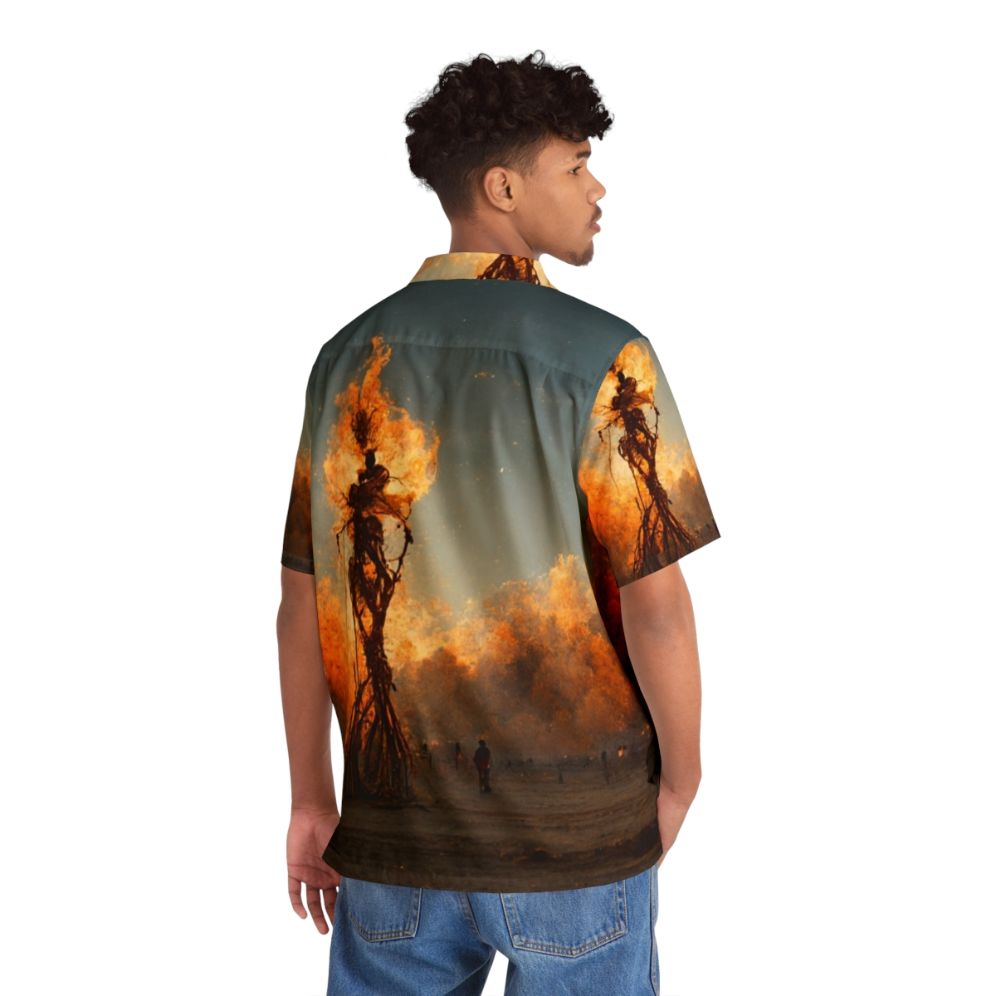 Burning Man Hawaiian Shirt with Fire and Smoke Motif - People Back