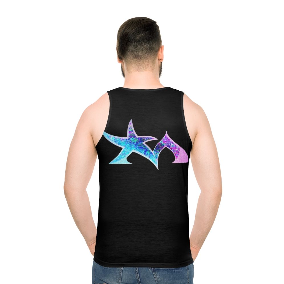 Unisex tank top featuring the Star Madman electronic music band logo - men back