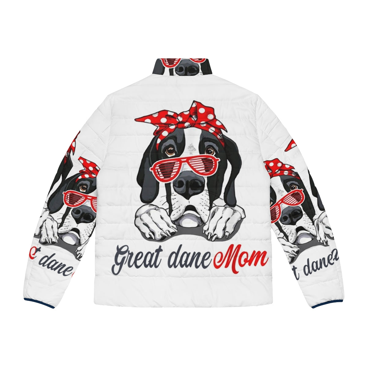 Great Dane wearing a cozy puffer jacket - Back