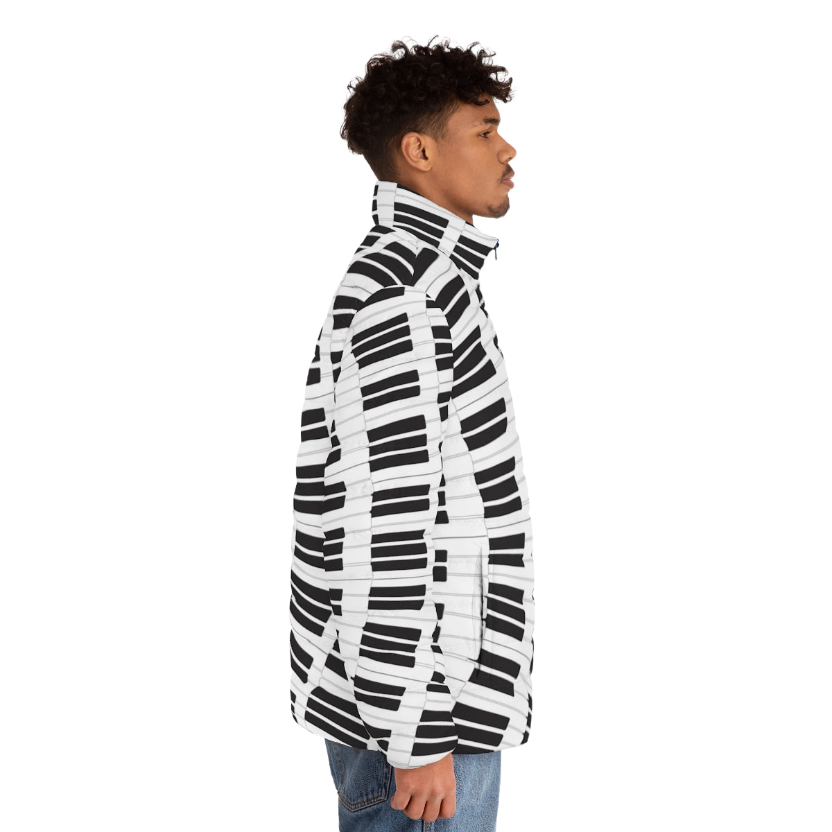 Piano keys puffer jacket with musical design - men side right