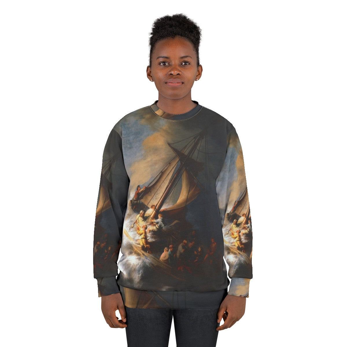 Rembrandt's 'The Storm on the Sea of Galilee' Christian Sweatshirt - women