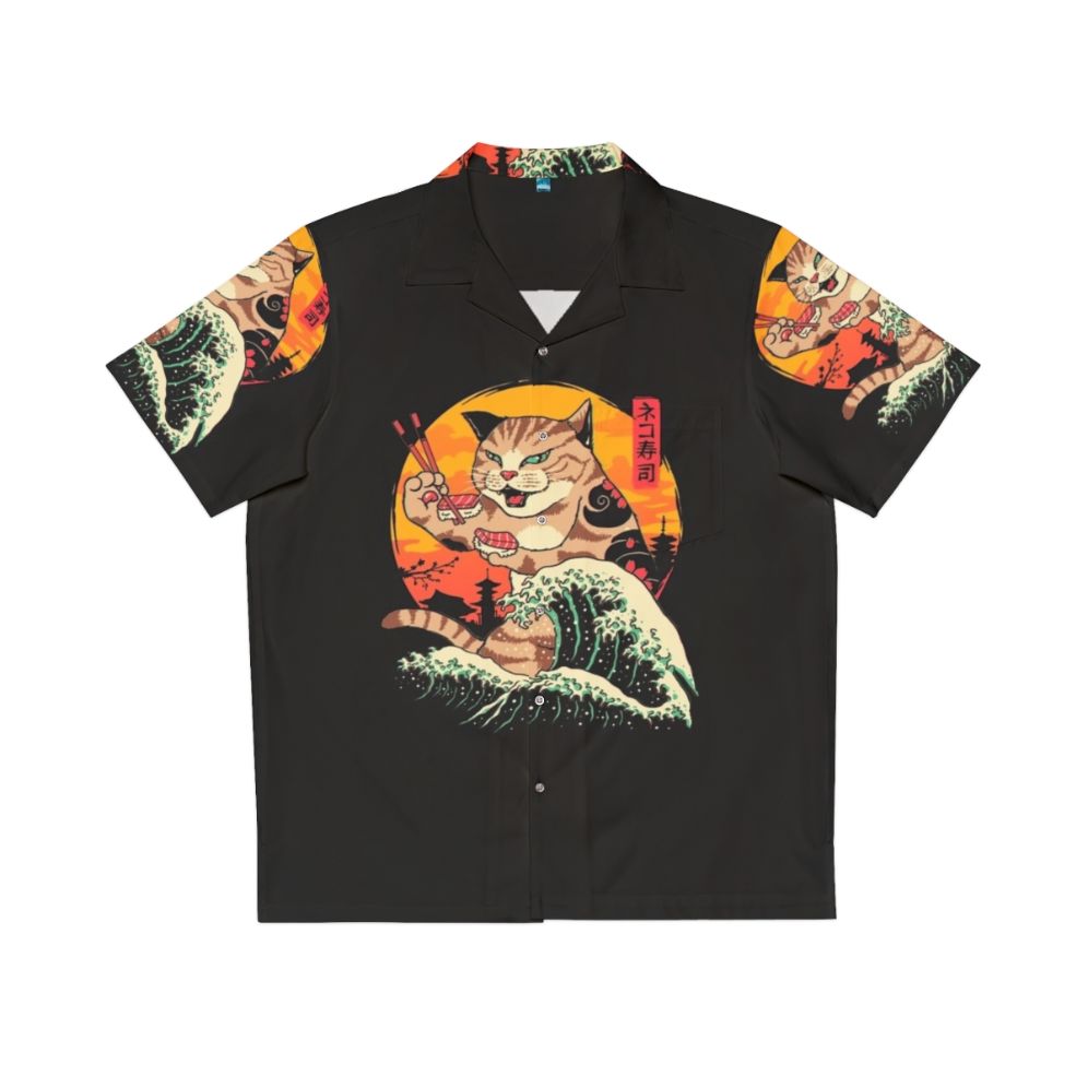 Neko Sushi Wave Hawaiian Shirt with cat and sushi design