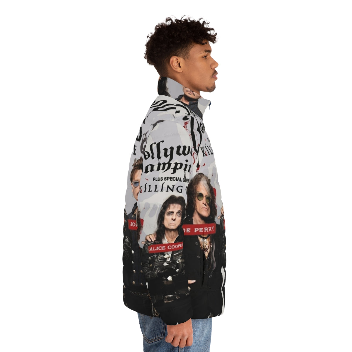 Hollywood Vampires Puffer Jacket featuring the iconic rock band's logo - men side right