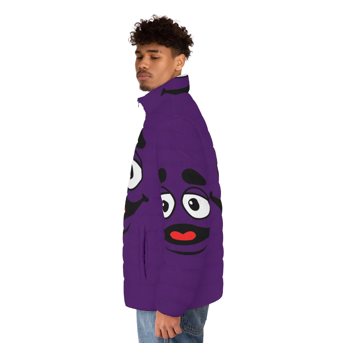 Grimace Face Puffer Jacket with Viral Meme Design - men side left