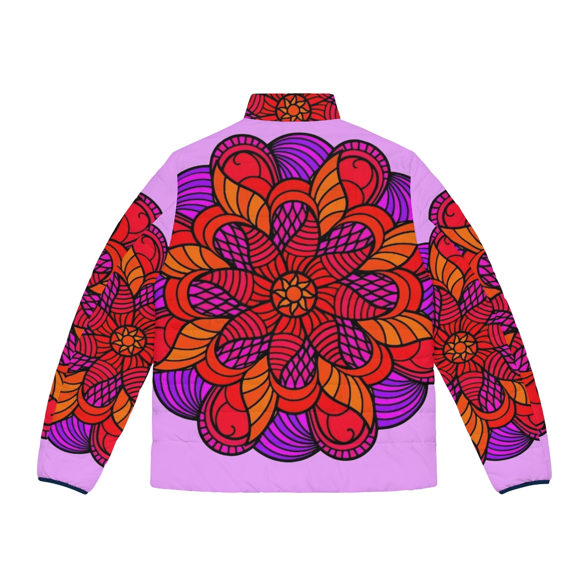 Colorful mandala pattern puffer jacket for women - Back