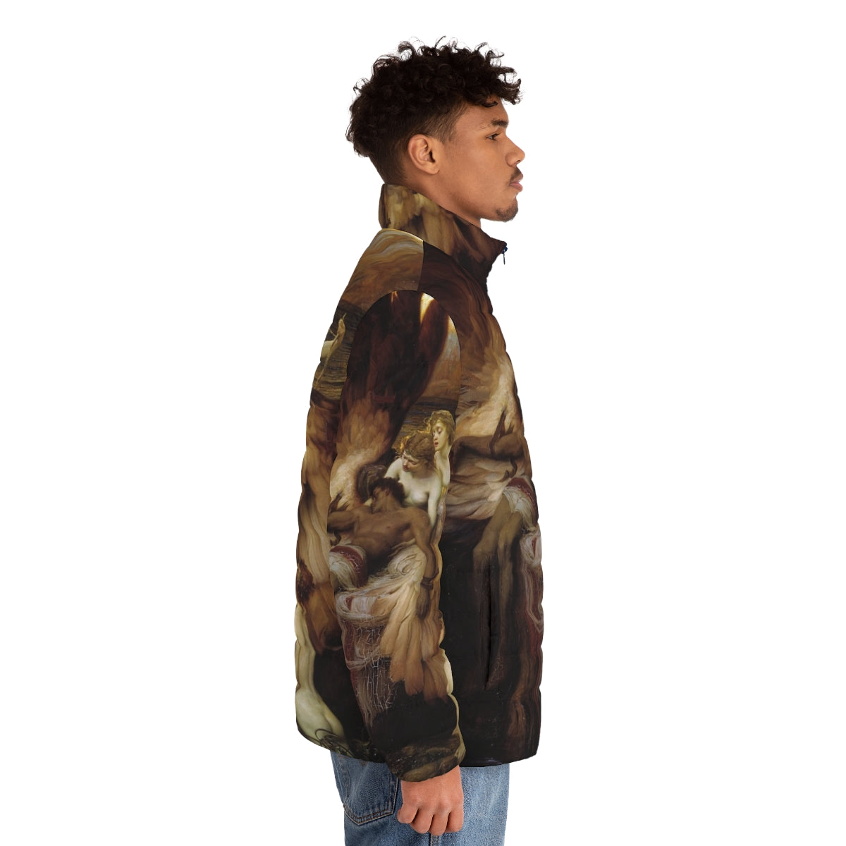 The Lament for Icarus puffer jacket featuring the iconic painting by Herbert James Draper - men side right