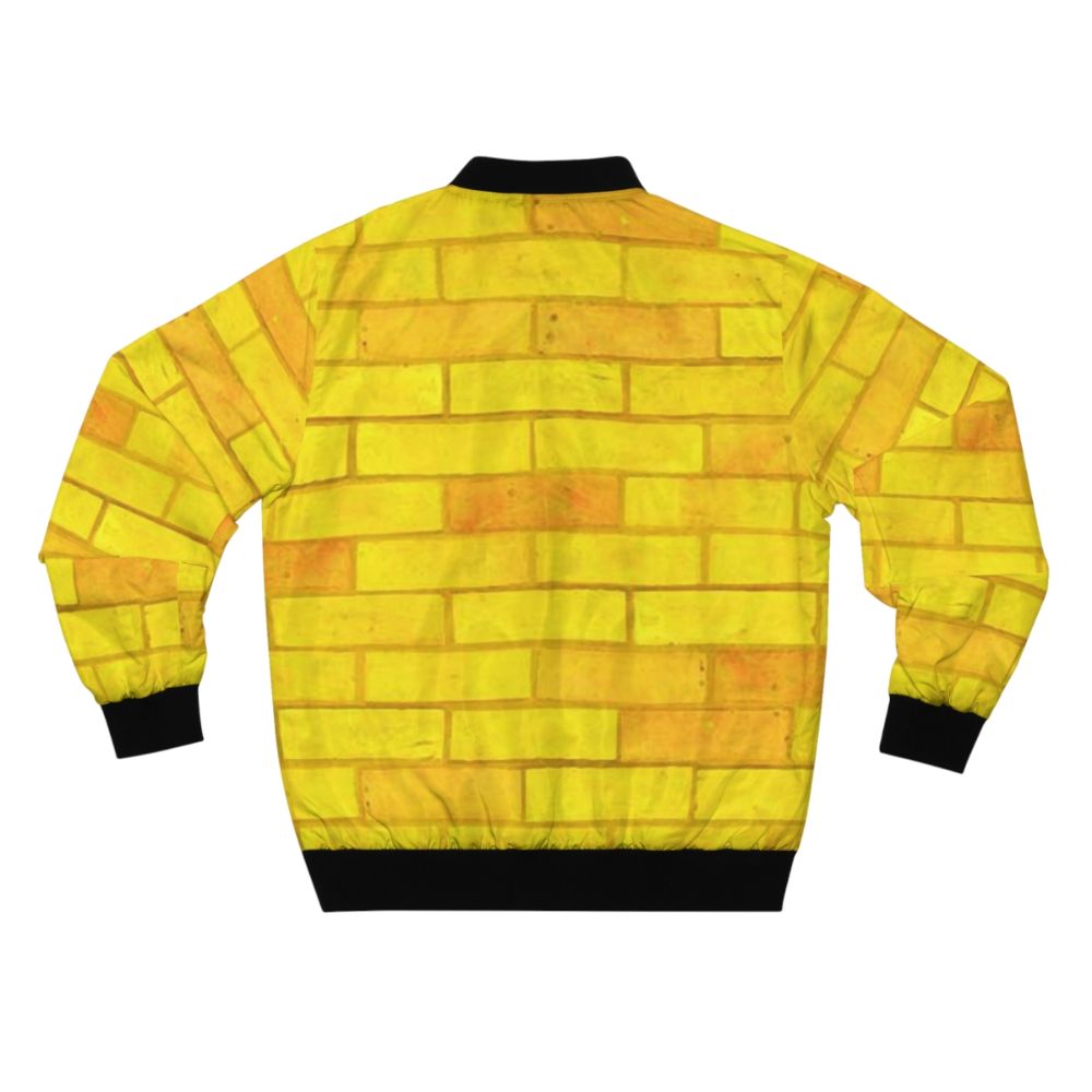 Retro yellow bomber jacket with graphic design elements inspired by The Wizard of Oz - Back