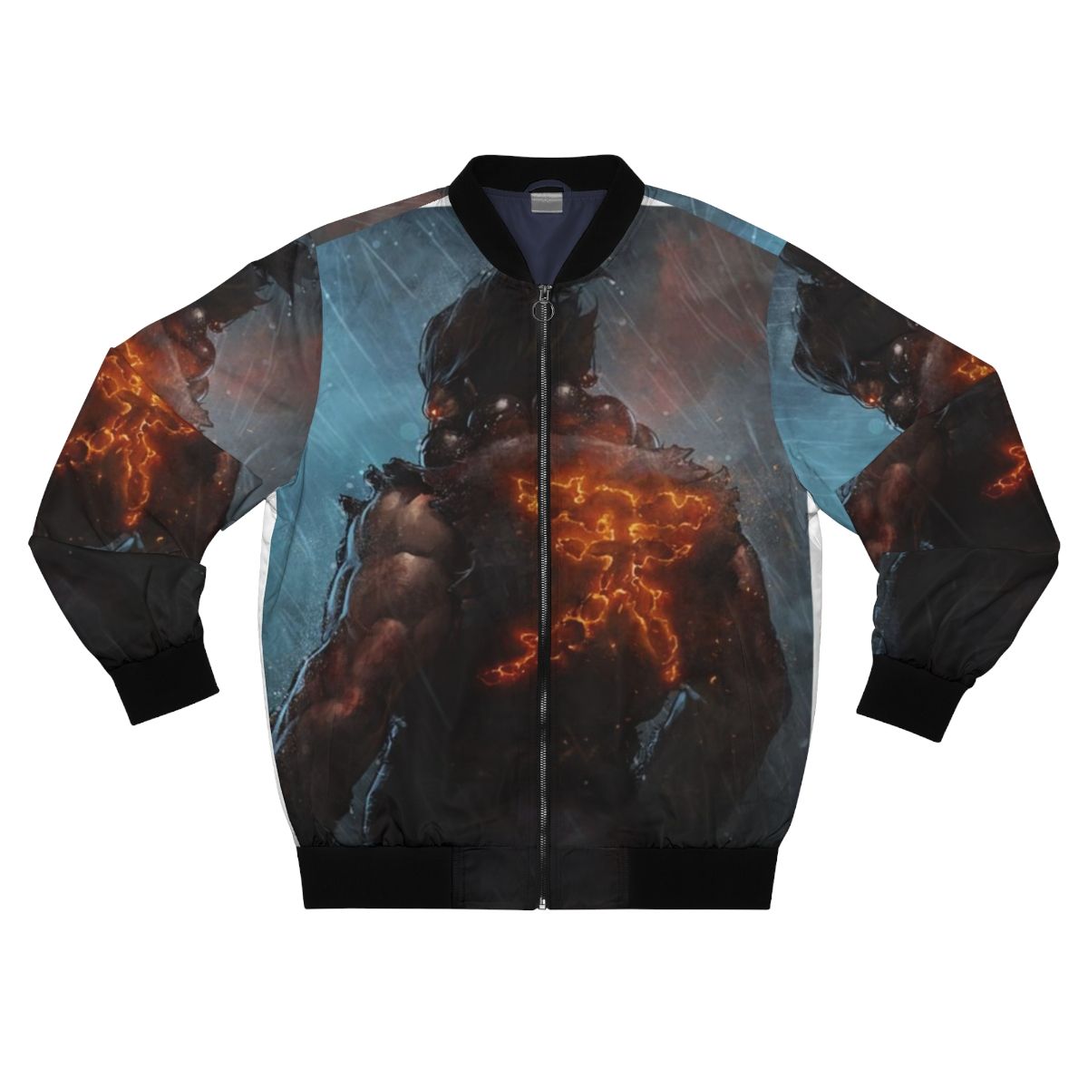 Akuma Street Fighter Bomber Jacket featuring Kanji design and iconic characters from the game