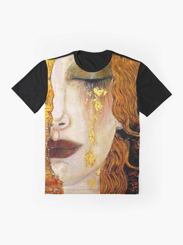 Woman in grief, with golden tears, in an Art Nouveau style painting by Gustav Klimt - Flat lay