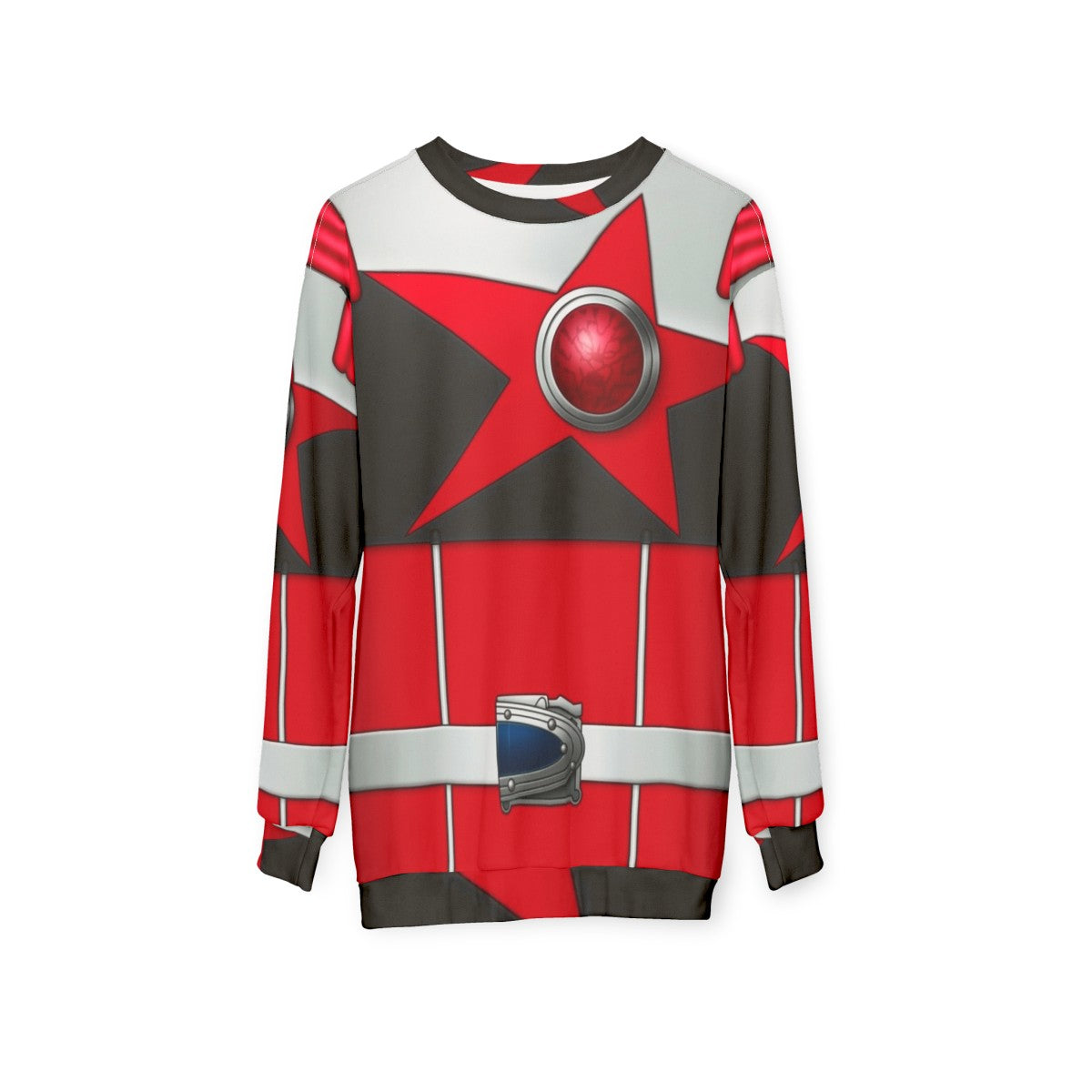 Space-themed Uchuu Sentai Kyuranger red lion design sweatshirt - hanging