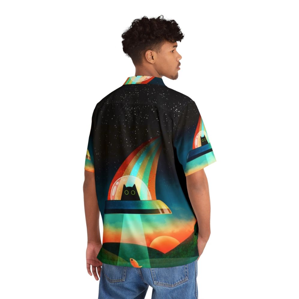 Alien Galaxy Cat Hawaiian Shirt - Flat lay