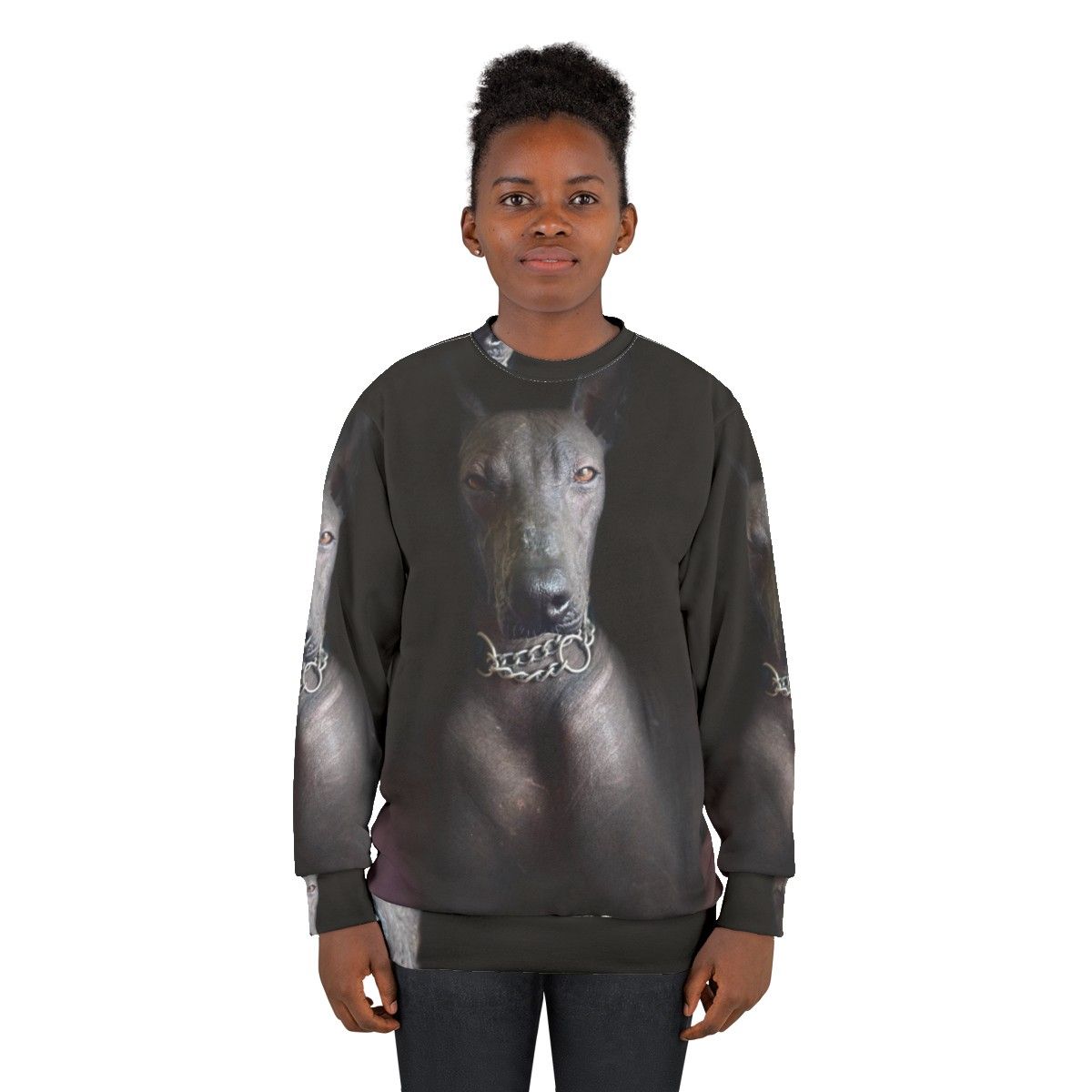 Xoloitzcuintle dog on a smiling sweatshirt - women