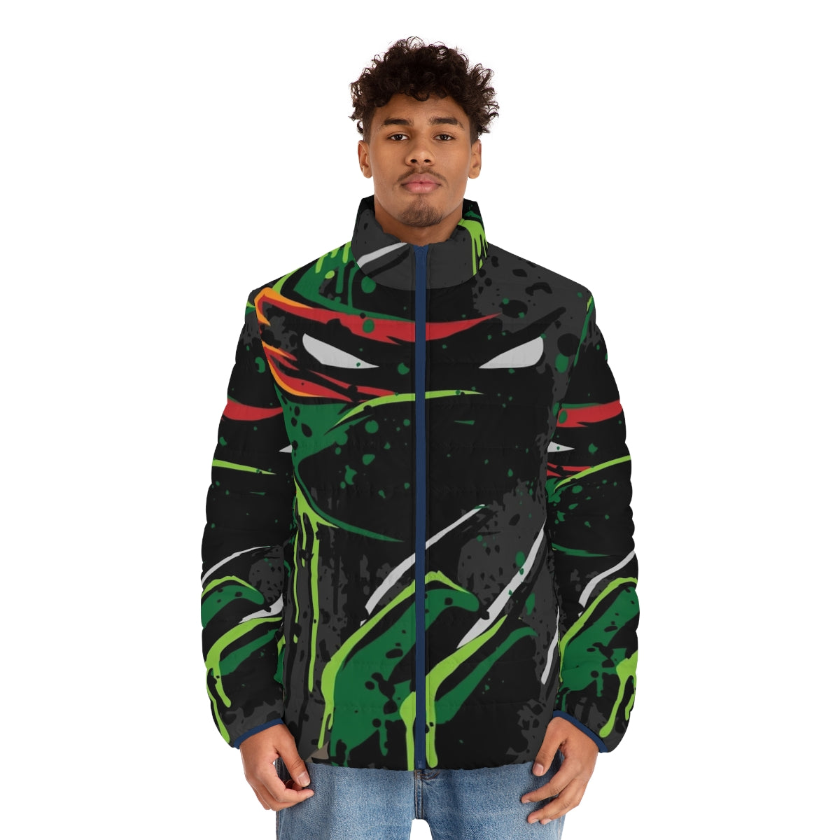 Raphael puffer jacket with TMNT graphics - men front