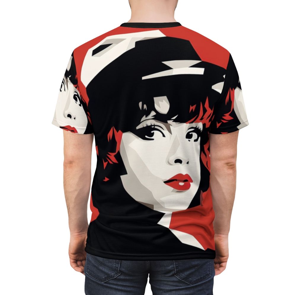 Vintage-inspired red t-shirt with minimalist design featuring classic Hollywood actress Clara Bow - men back