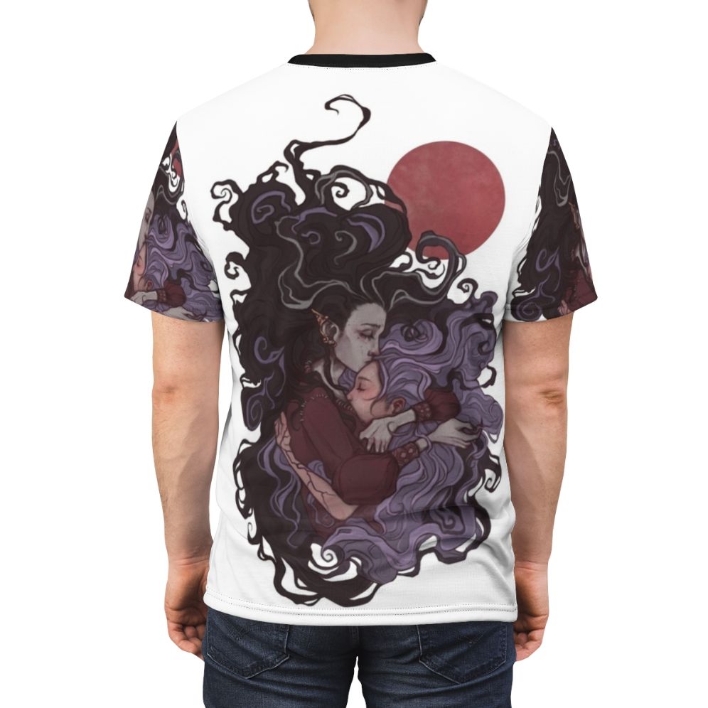 Nightmares and Fun Dreams Tabletop Gaming T-shirt featuring Imogen Temult, Laudna, and Imodna characters - men back