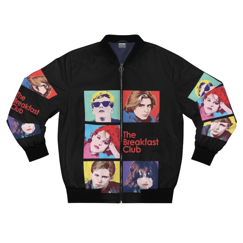 The Breakfast Club inspired 80s bomber jacket with movie quotes and retro graphics