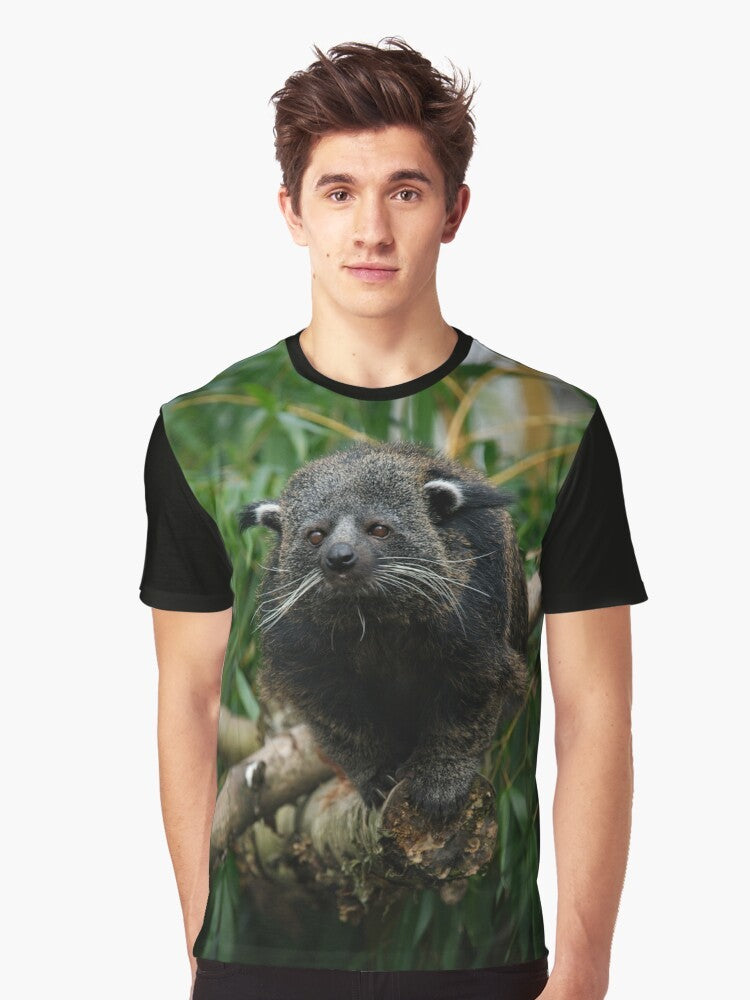 Graphic t-shirt featuring a rare and exotic binturong, also known as a bearcat, with a unique popcorn-like scent. - Men