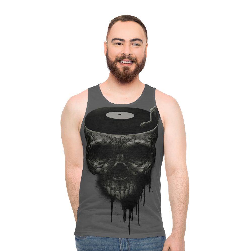 Last Dance unisex tank top with skull and grunge design - men