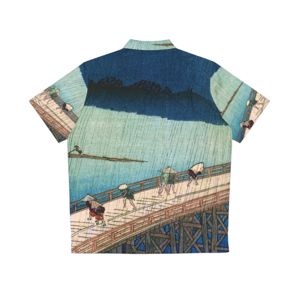 Vintage Japanese woodblock print of Shin Ohashi Bridge in Japan on Hawaiian shirt - Back