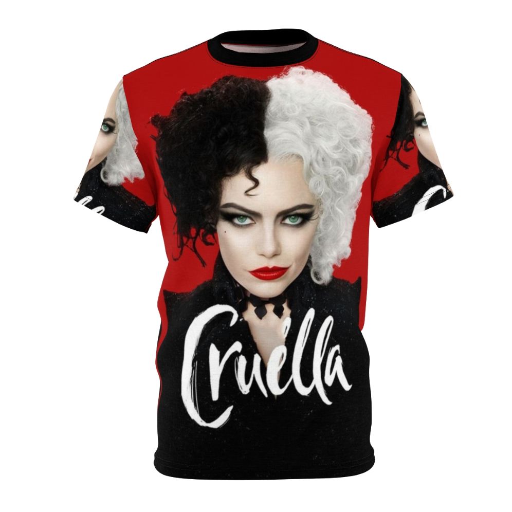 Stylized Cruella de Vil inspired art print T-shirt design