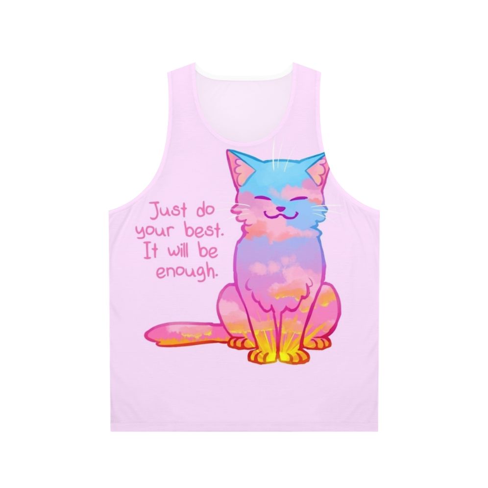 Sunset cat graphic on a unisex tank top with an inspirational affirmation