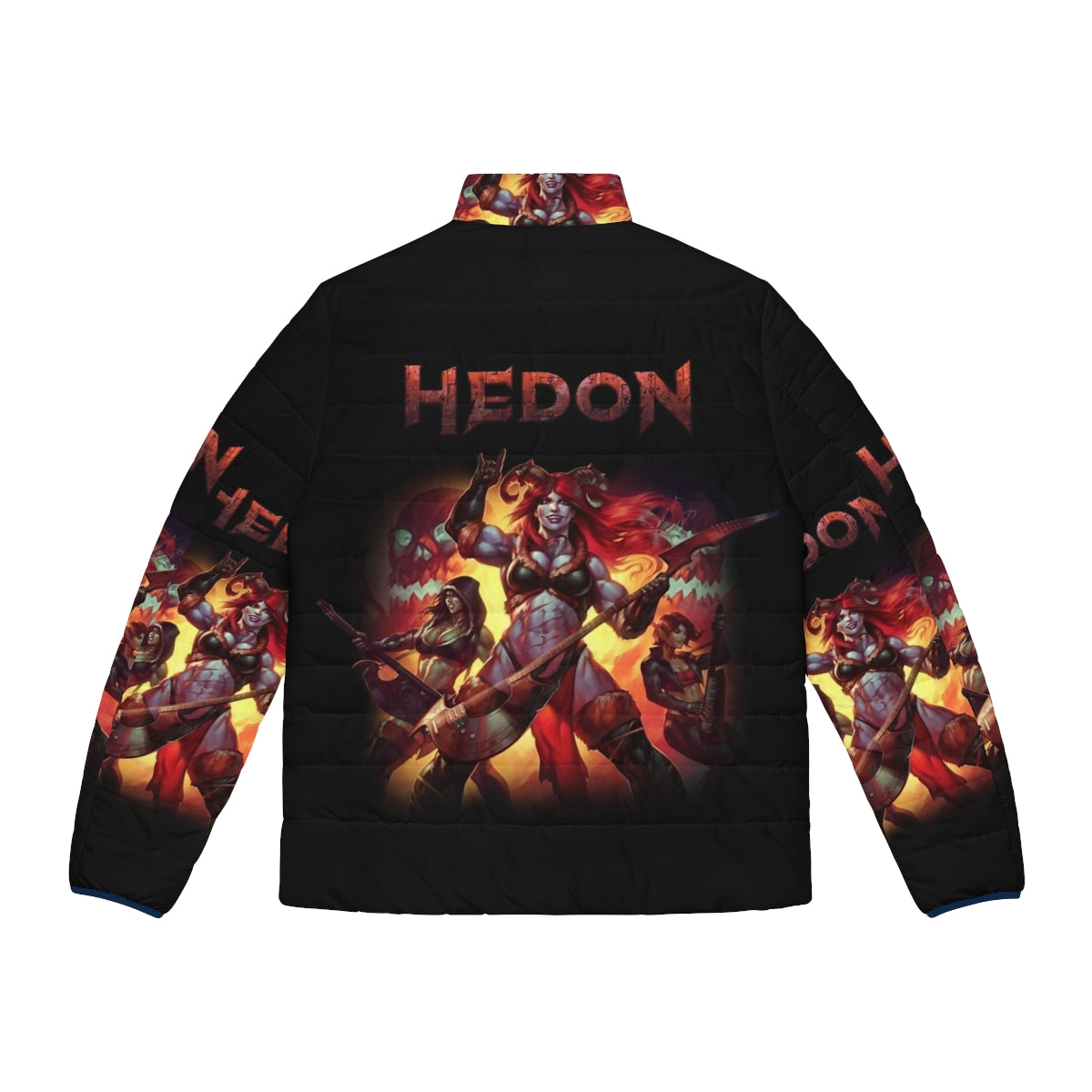 Hedon fantasy puffer jacket featuring retro video game inspired art and design - Back