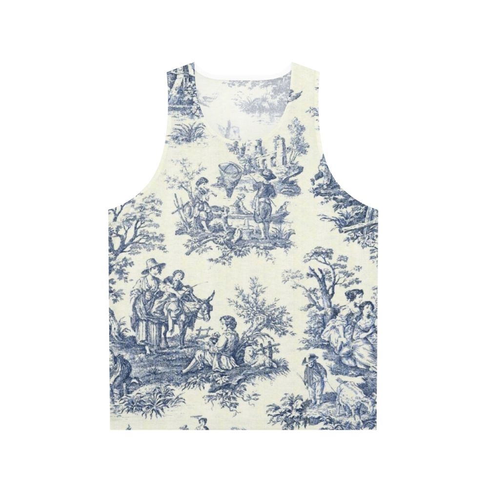 Powder blue French toile vintage floral designs unisex tank top