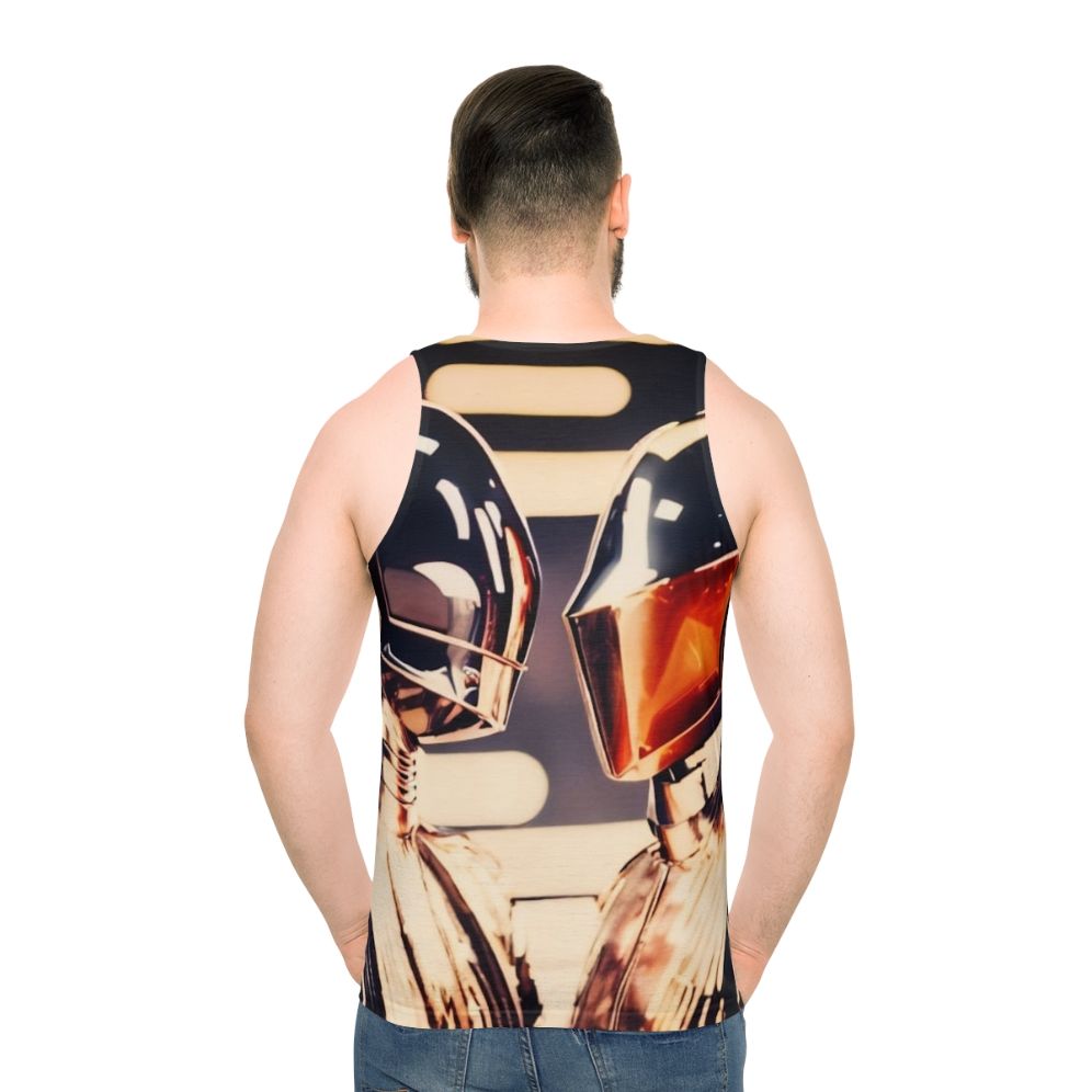 Unisex retro 70s disco tank top with robot design - men back