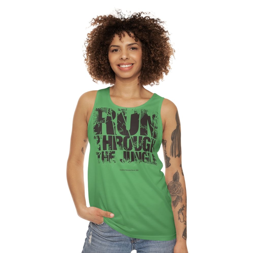 Unisex tank top with "Run Through The Jungle" graphic - women