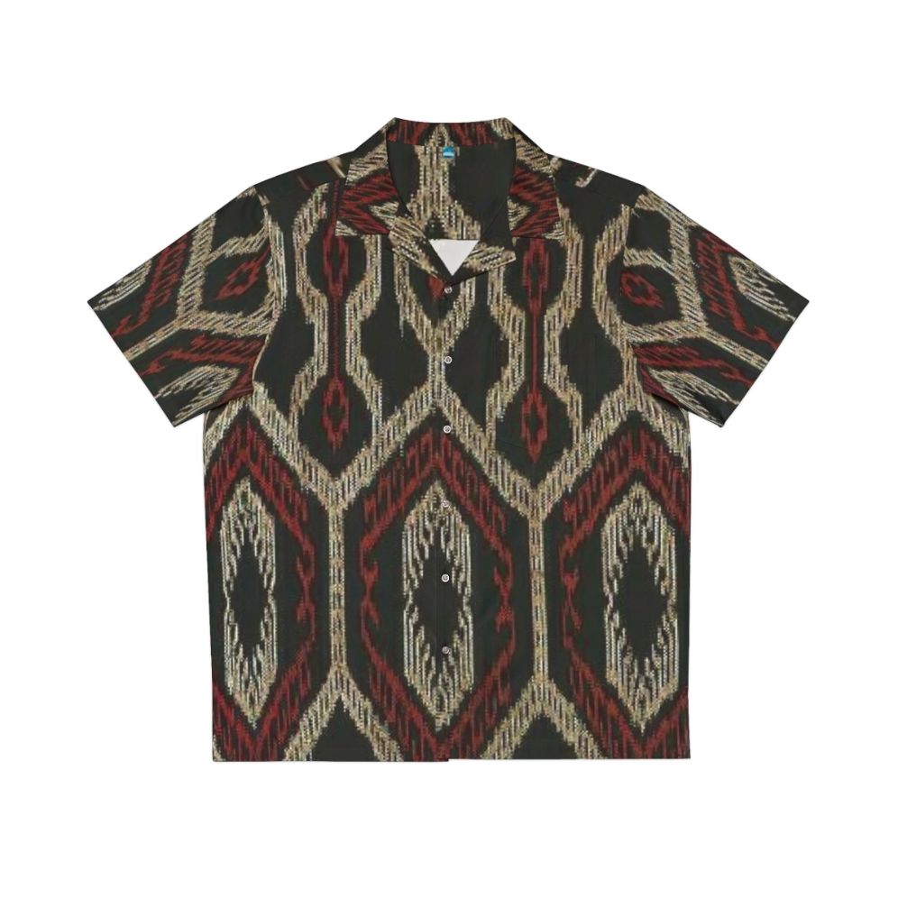 Ethnic Design Hawaiian Shirt with Mountain Scenery and Cultural Patterns