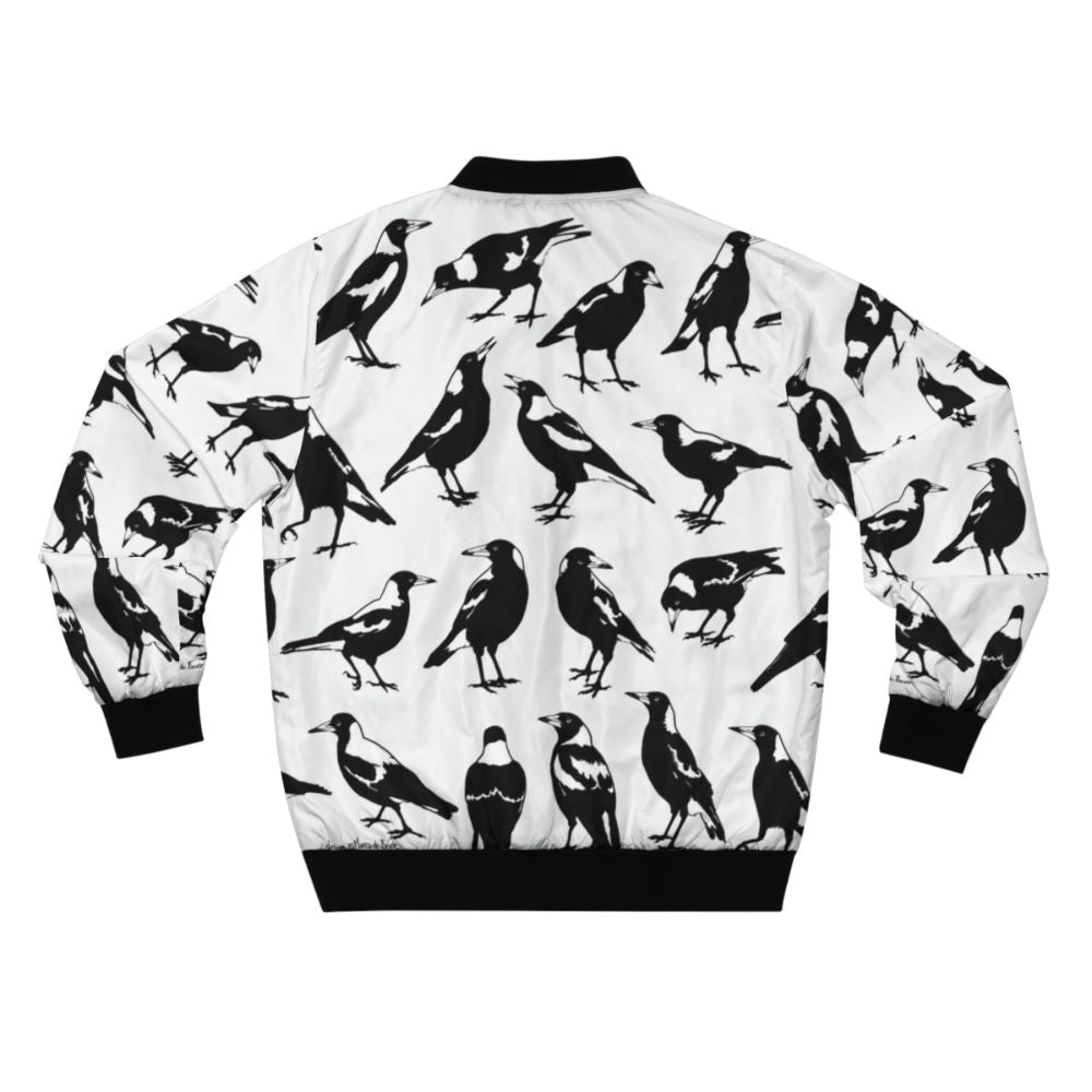 A stylish bomber jacket featuring the iconic Australian magpie bird in its natural habitat. - Back