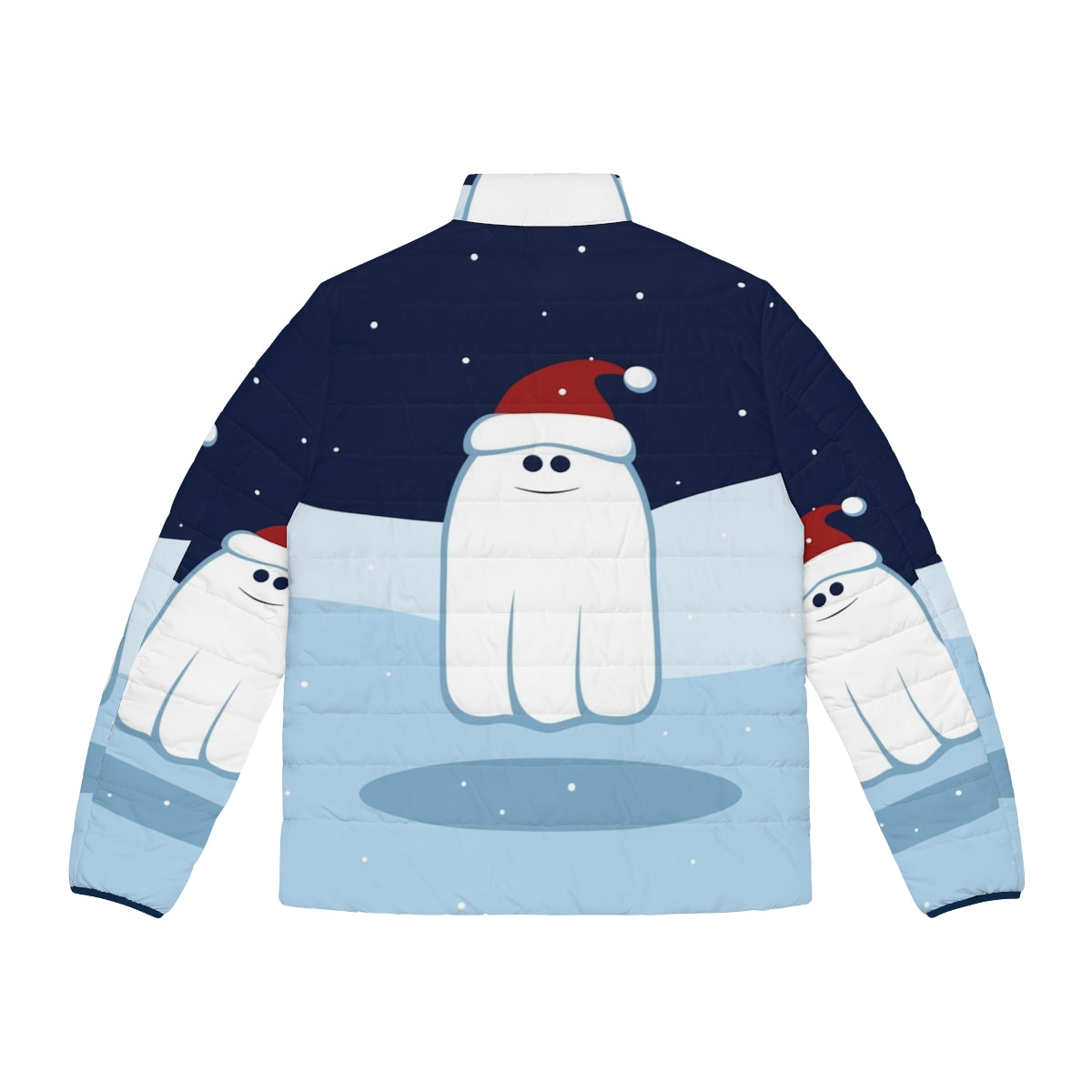 Cute cartoon Christmas ghost puffer jacket for winter weather - Back