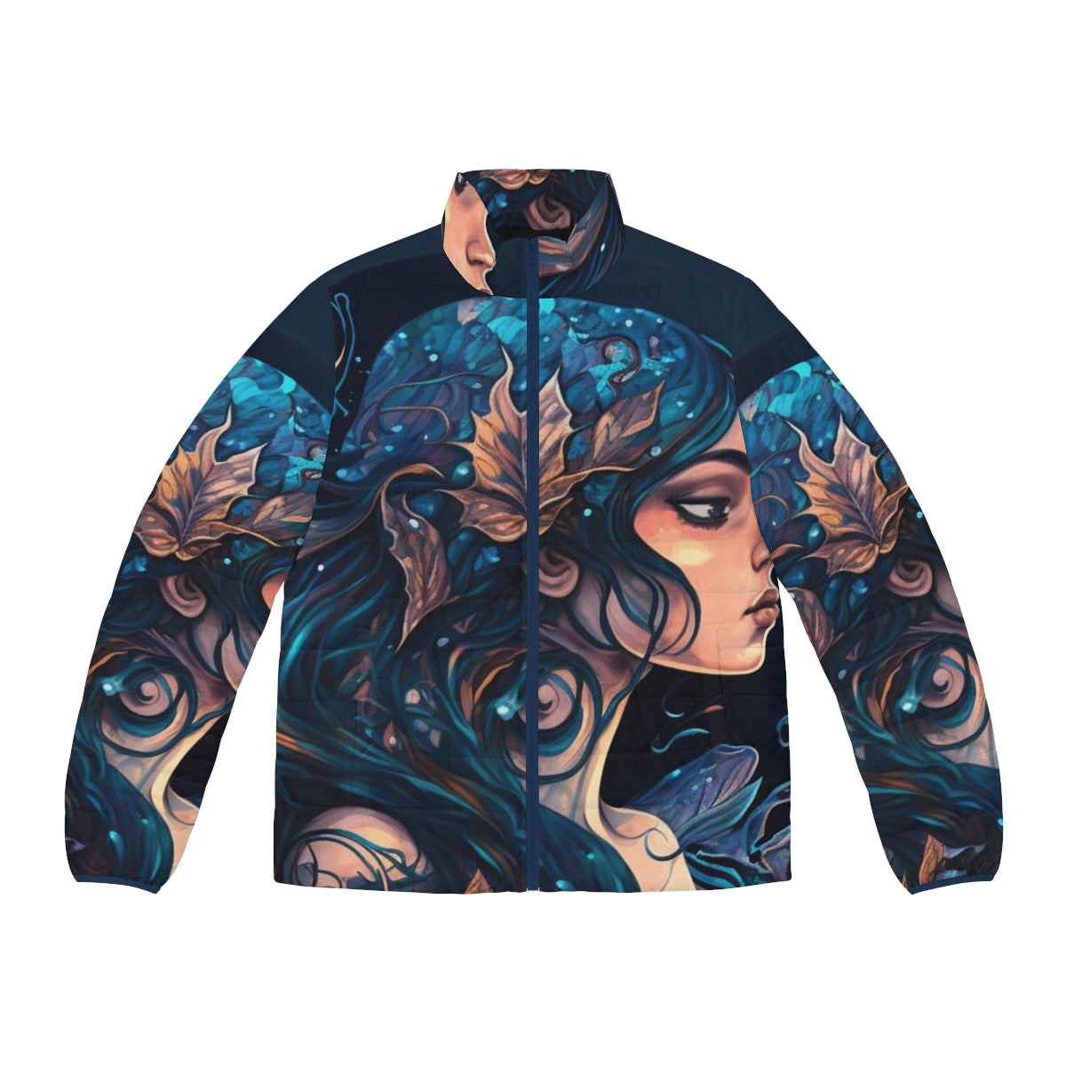 Mythical sea creatures puffer jacket featuring fantastical designs