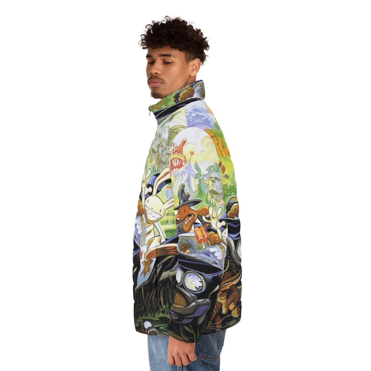 Puffer jacket with retro gaming graphics - men side left