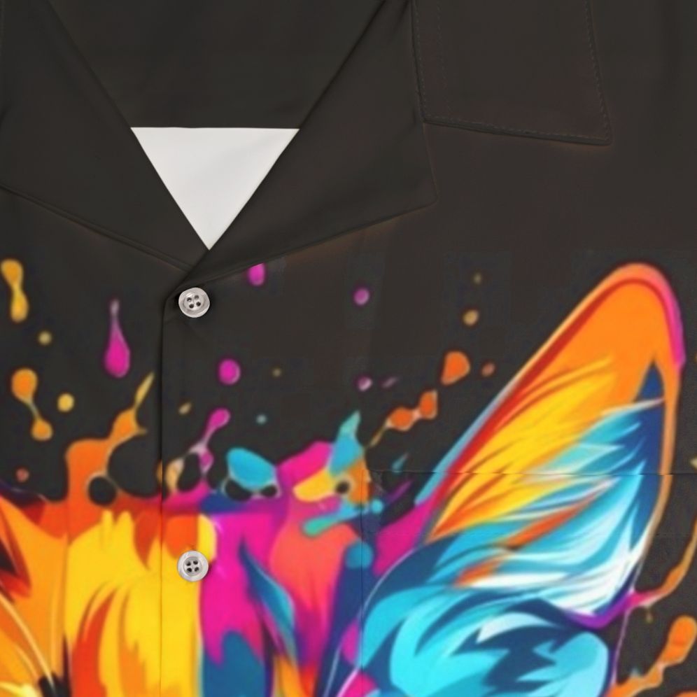 Colorful cat splash Hawaiian shirt with vibrant animal print design - Detail