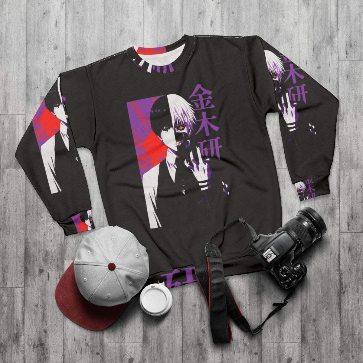 Anime split face classic sweatshirt - flat lay