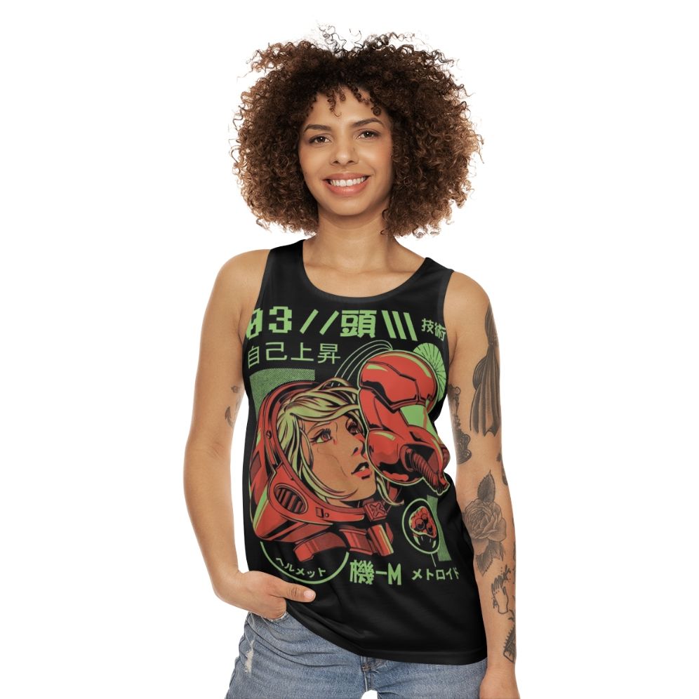 Retro gaming unisex tank top with Japanese robot design - women