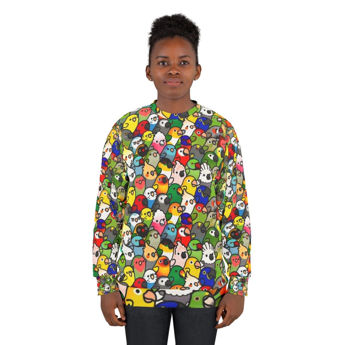 Cockatiel and parrot pattern on a cozy sweatshirt - women