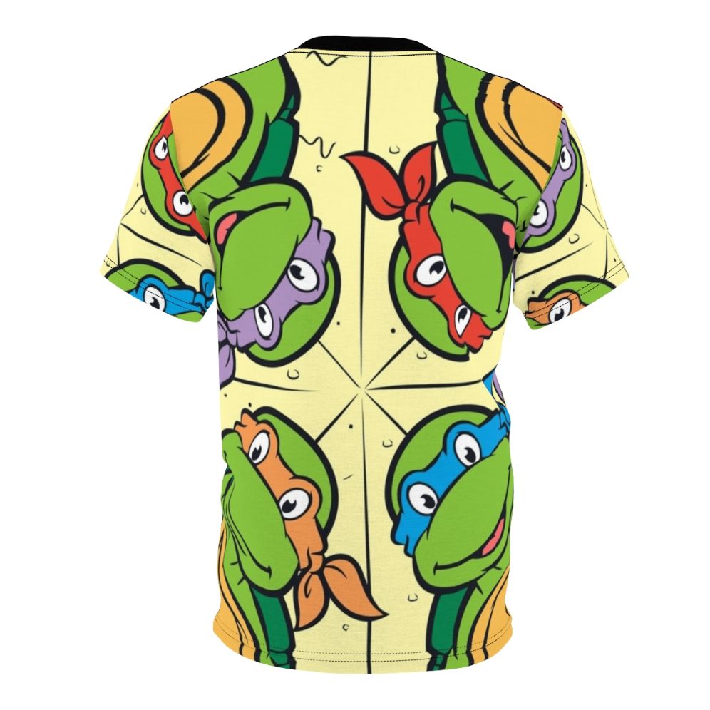 Retro-style t-shirt featuring a pizza-themed design inspired by the classic Teenage Mutant Ninja Turtles cartoon - Back