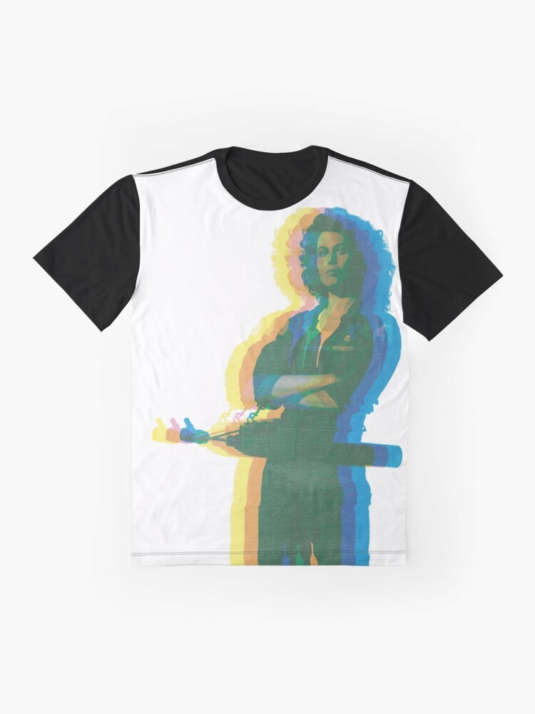 Vintage-style Ellen Ripley graphic t-shirt from the Alien movie franchise - Flat lay