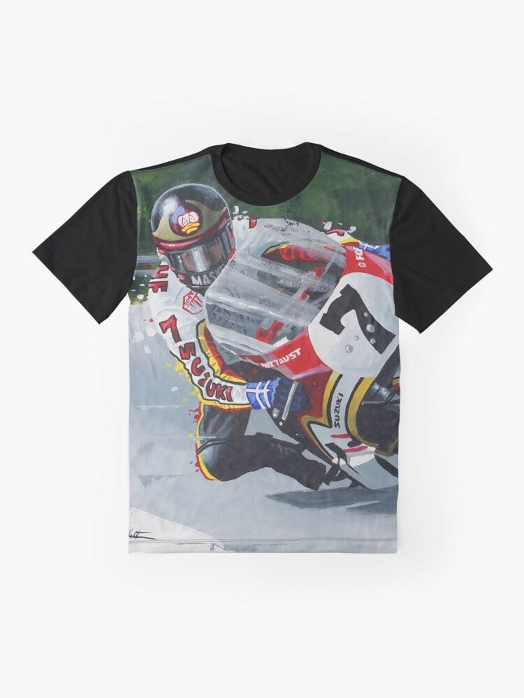 Barry Sheene MotoGP Legendary Motorcycle Racing Graphic T-Shirt - Flat lay