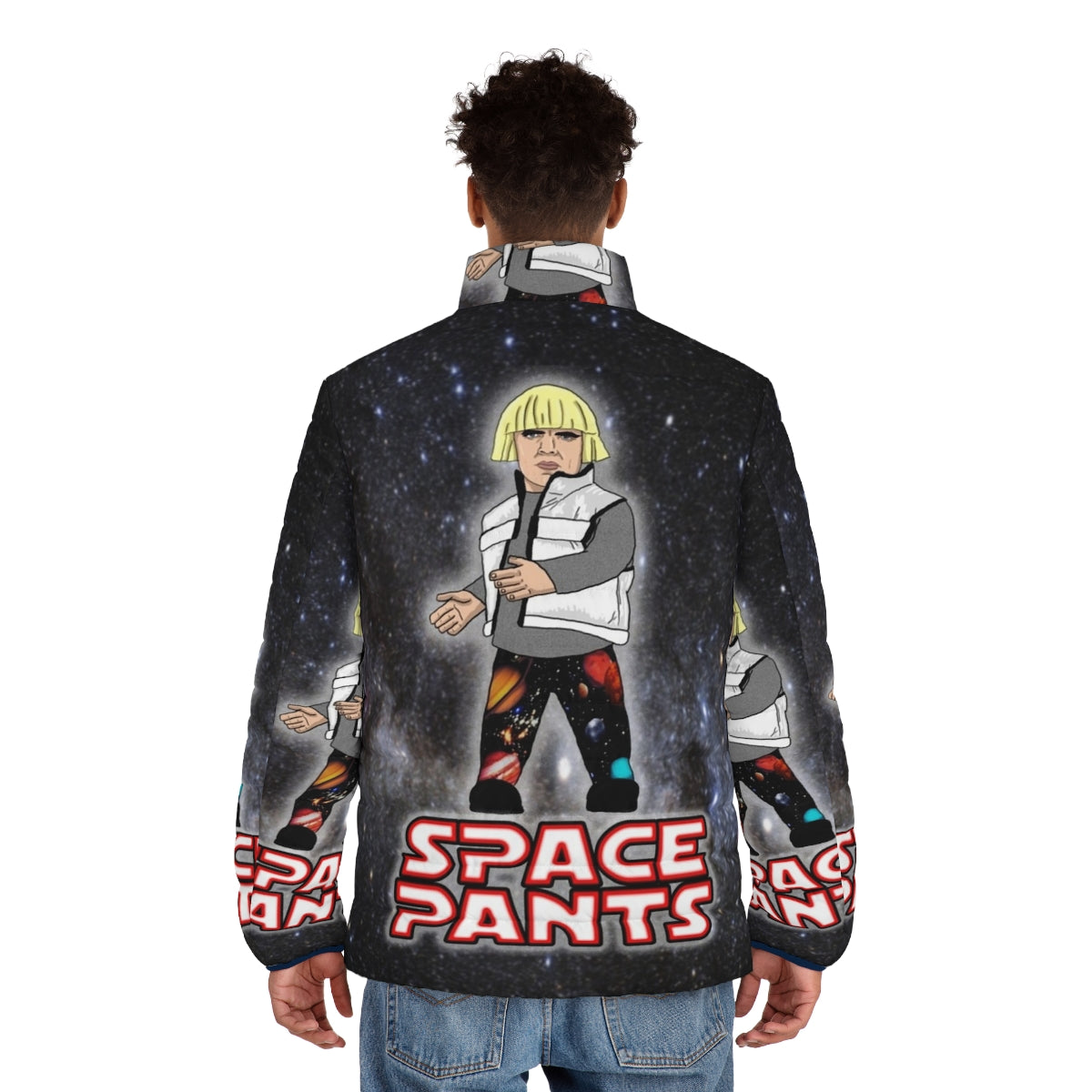 Puffer jacket with a galaxy and outer space design - men back