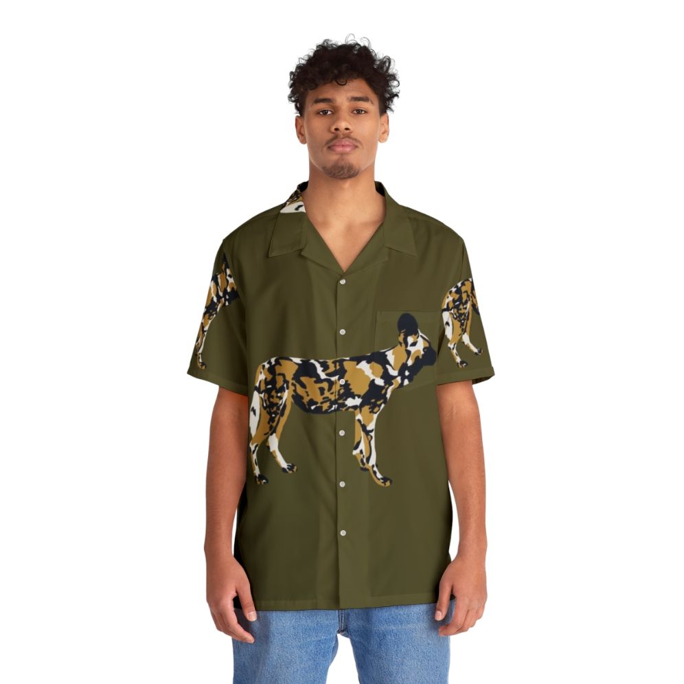 African Painted Dog Portrait on Hawaiian Shirt - Lifestyle