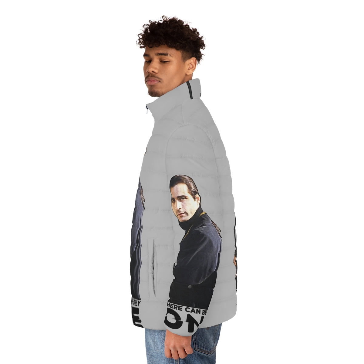 Highlander inspired immortal puffer jacket - men side left