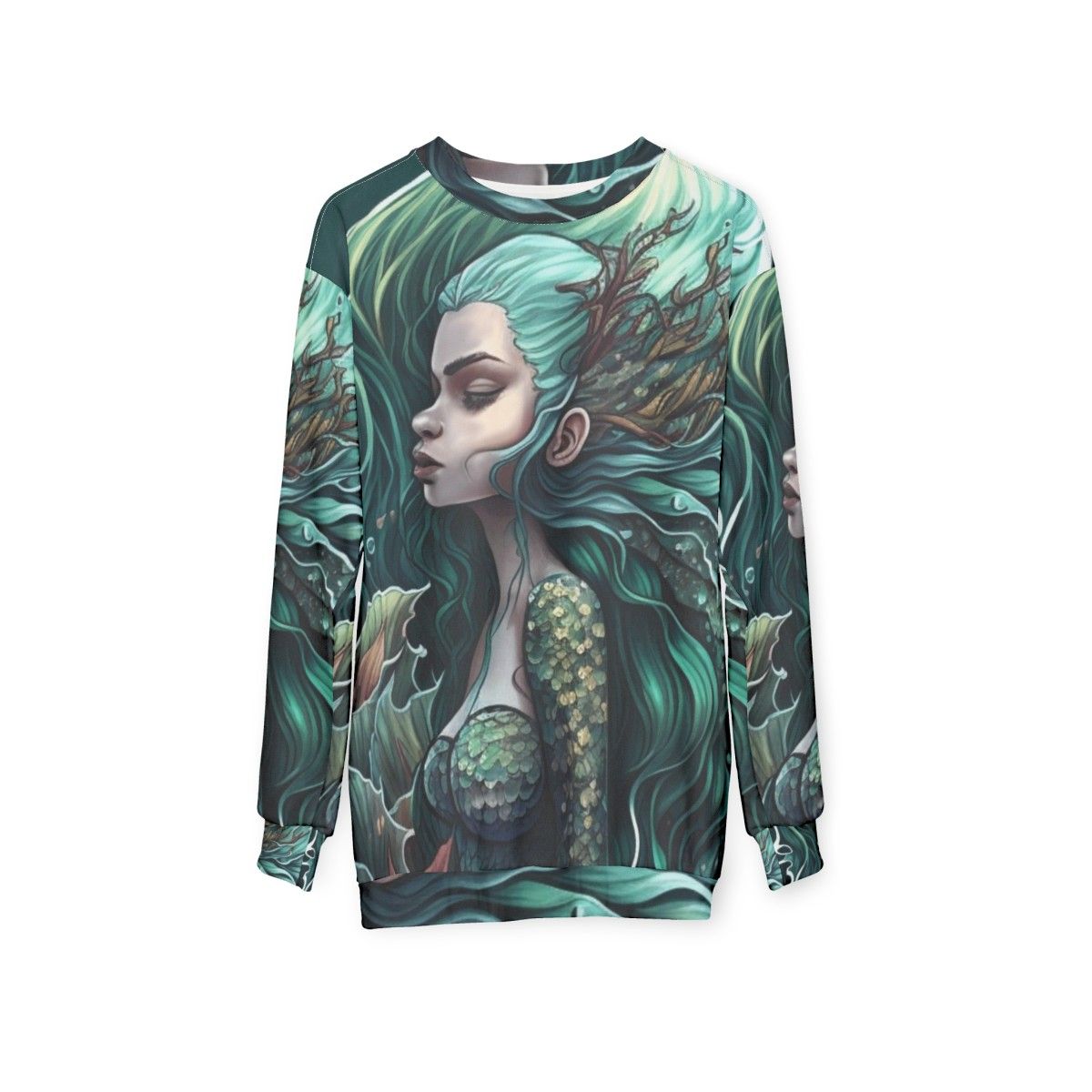 Sweatshirt featuring enchanting mythical sea creatures - hanging