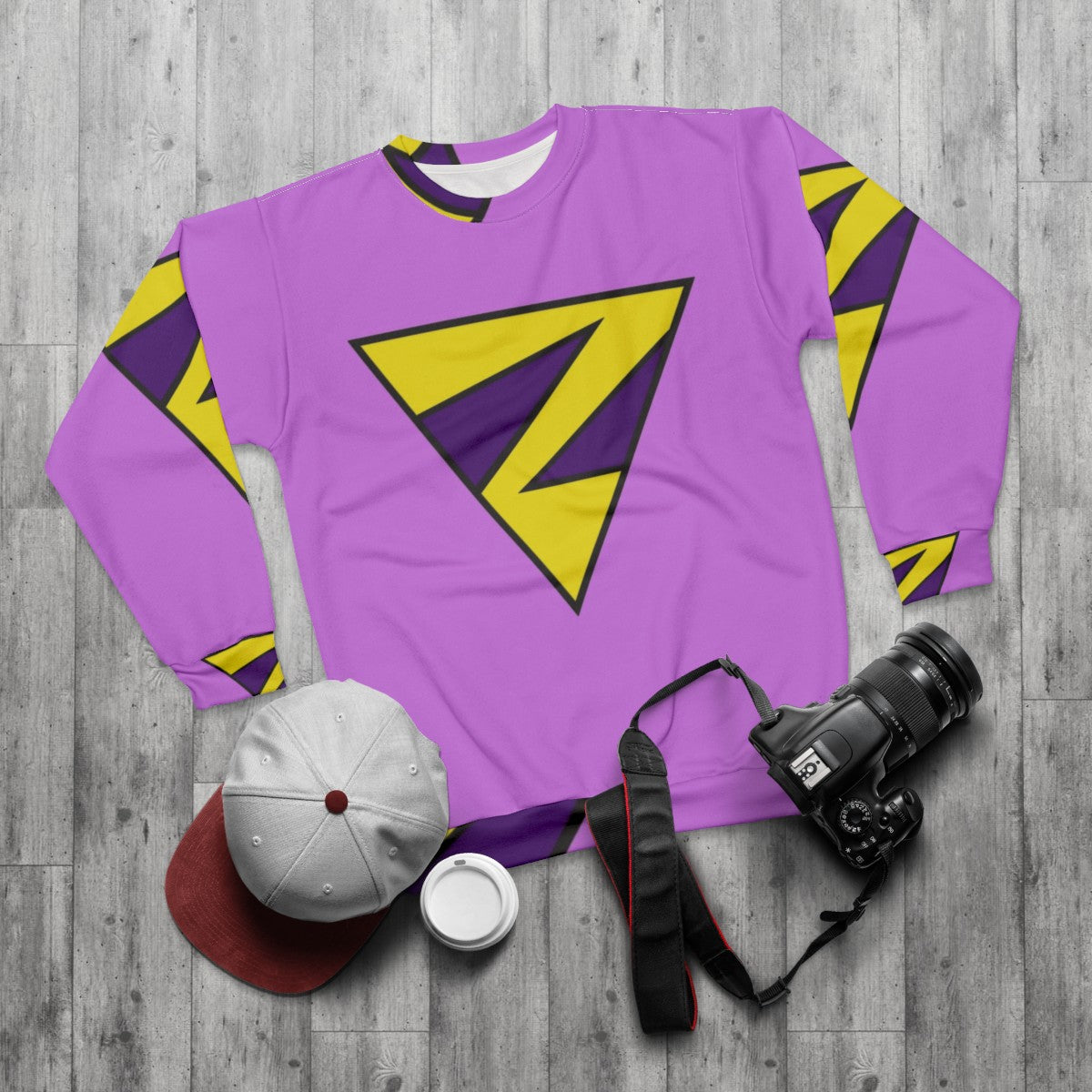 Twin superhero sweatshirt featuring Zan and Zana in a retro 70s comic book style - flat lay