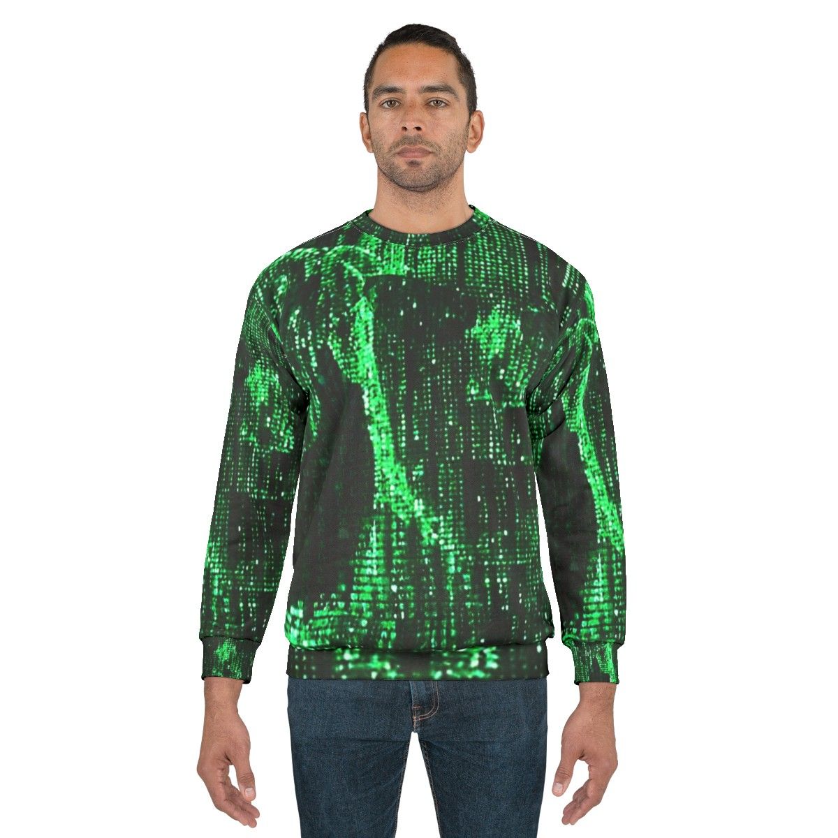 Matrix Sweatshirt featuring digital rain and classic sci-fi design - men