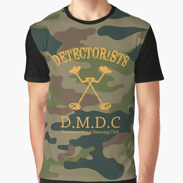 Detectorists Camo Graphic T-Shirt featuring a metal detector and archaeology-themed design