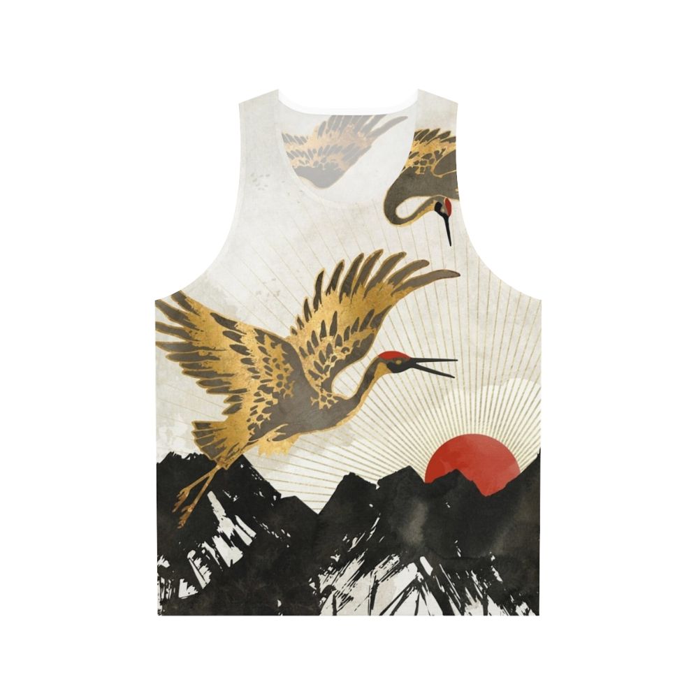 Elegant crane in flight unisex tank top